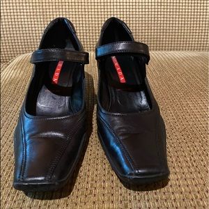 Prada Black Leather Velcro Mary Jane Heels